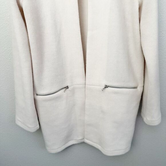 ELLISON | Cream Long Line Notch Collarless Coat Jacket Gold Zippers | Large - Picture 5 of 11